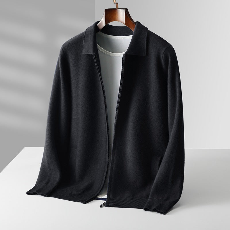 Outer Wear Lapel Thickening Oversized Knit Zipper Cardigan