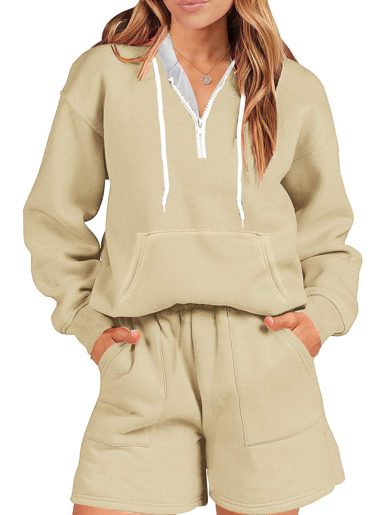 Sports Style Fleece And Shorts Suit Home Two-piece Set