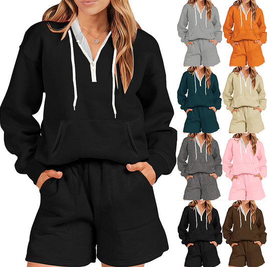 Sports Style Fleece And Shorts Suit Home Two-piece Set