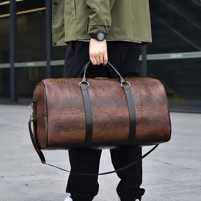 Large Capacity Retro Crocodile-Textured Travel Duffel Bag - Durable Unisex Vacation Luggage, Versatile Gift for Men & Women