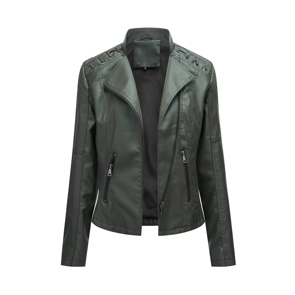 New Spring Autumn Women Faux Leather Jacket Pu Motorcycle Biker Purple Coat Slim Zipper Motorcycles Locomotive Outerwear 4XL